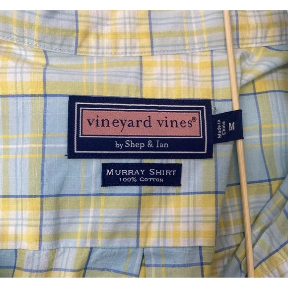 Vineyard Vines Men's Murray Shirt short sleeve Yellow Teal Summer Plaid Size M - Picture 5 of 13